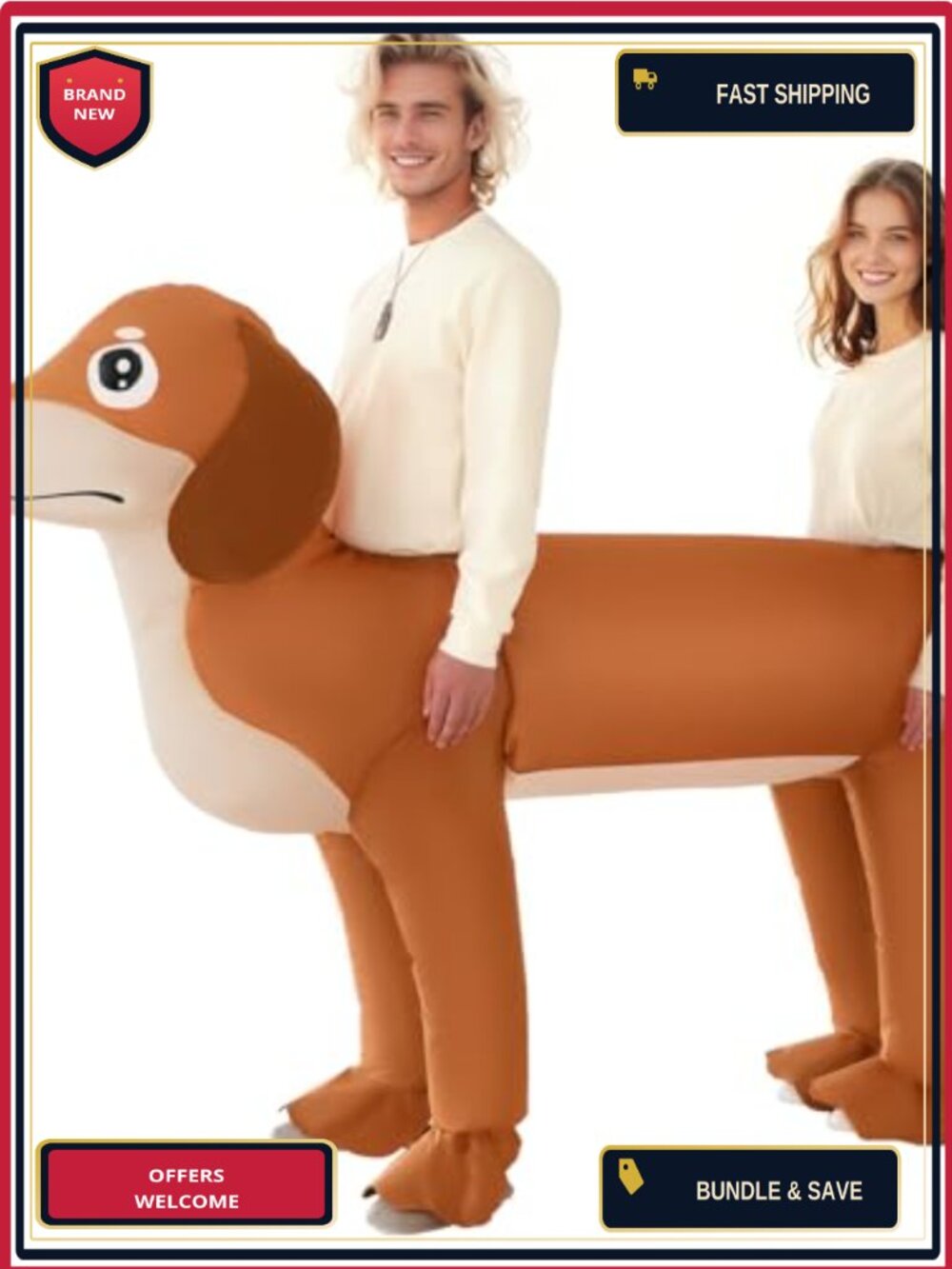 Adult Inflatable Dachshund Costume for 2 People Halloween Blow Up Dog Cosplay